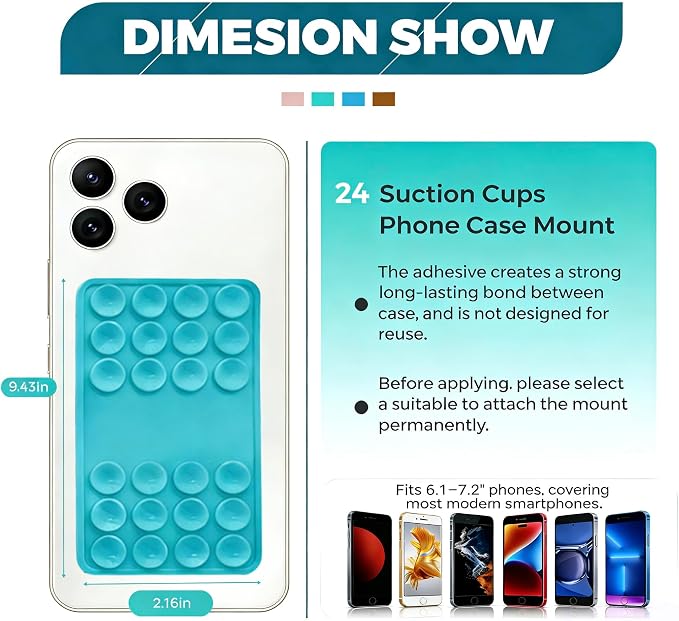 6PCS Silicone Suction Phone Case Mount, Non Slip Suction Cup, Hands-Free Phone Accessories Holder for Selfies and Tiktok Videos, Silicone Adhesive Stand Sticky for Cell Phone - Image 2
