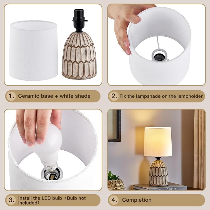 EJIAXIN Table Lamps Set of 2-13.5" Small Boho Lamp - Bedside Lamps - Farmhouse Rustic Ceramic Table Lamp for Bedroom, Living Room, Nightstand, Office, Side Desk Lamp, End Table Lamp - Image 7