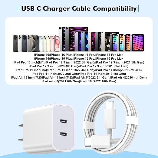 iPhone 17 Charger,Apple Charger Fast Charging,2Pack Dual Port Power Delivery Apple Charging Block,6FT USB C to C iPhone 17 Charge Cable,USB C Charge for iPhone 17/17 Air/16/15 Pro/iPad Pro/Air/Mini - Image 6