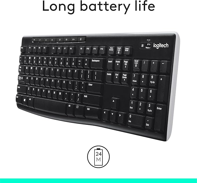 Logitech K270 Full Size Wireless Keyboard for Windows - Black | Full-size keyboard with number pad, 8 multimedia keys, includes USB-A receiver, 2-year battery, compatible with PC, laptop - Image 3