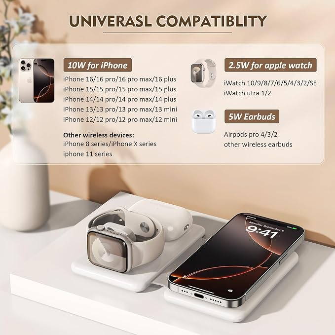 Charging Station for Apple Devices: Magnetic Wireless Charger for iPhone | Charges iPhone 17-12 Watch & AirPods Simultaneously,No Cable Clutter on Desk Bedside,Foldable Compact for Travel, 18W Adapter - Image 2