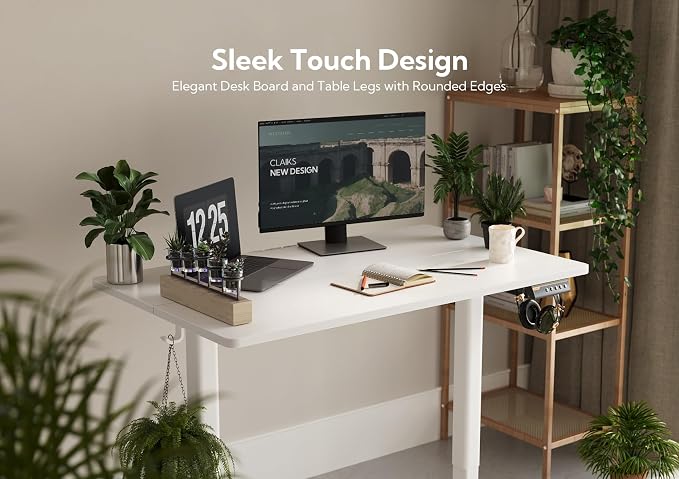 Claiks Electric Height Adjustable Standing Desk, 48x24 Inch, White | Smooth Height Adjustment, 3 Memory Presets, Cable Management Hub&Hook, Stable Steel Frame, 176lbs Capacity, Easy Assembly - Image 6