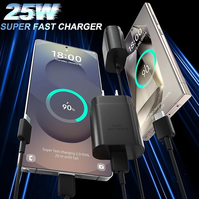 USB C Android Charger Fast Charging Cord, Super Fast Phone Chargers 6.6FT C to C Type Cable with 25W USBC Wall Block for Samsung Galaxy S26 S25 S24 Ultra Plus/S23/S22/S21/S20/Note 20/10, White+Black - Image 2