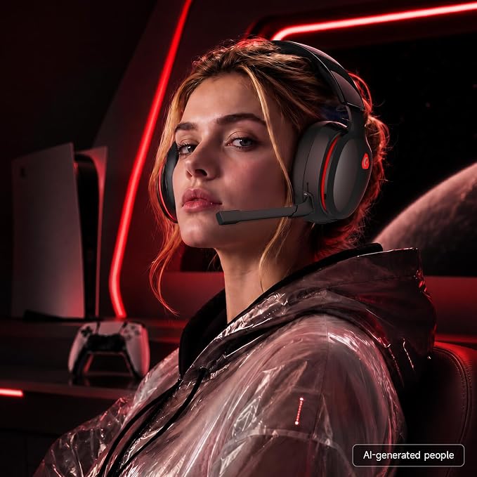 AOC 2.4GHz Wireless Gaming Headset for PS5, PS4, PC, Switch, 45Hr, BlackRed | Bluetooth 6.0 Gaming Headphones with Noise Canceling Mic, 7.1 Virtual Surround, Great for Fortnite & Call of Duty/FPS Gamers - Image 8