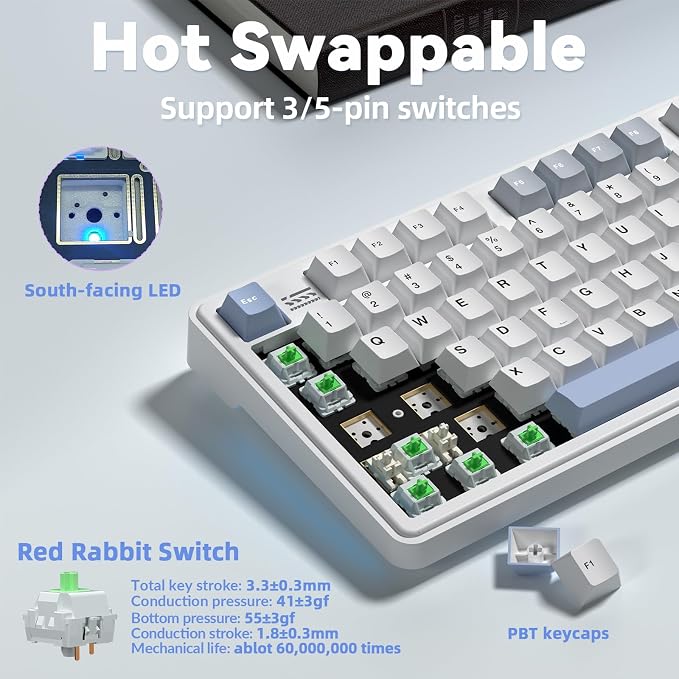 LINGBAO K108 Pro Wireless Mechanical Creamy Keyboard with Number Pad & Knob | Full Size Mechanical Keyboard with 10000mAh Battery, PBT Keycaps, Gasket Mount, RGB Backlit Hot-swap Custom Keyboard for PC - Image 5
