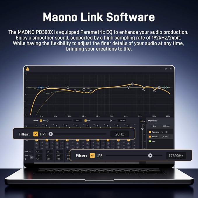 MAONO Dynamic Microphone-XLR USB Podcast Recording Mic with 192kHz/24bit | for Vocal Recording, Content Creation, Home Studio, Voiceover, with Noise Reduction, Mic Gain, Monitoring, Mute, PD300XT - Image 4