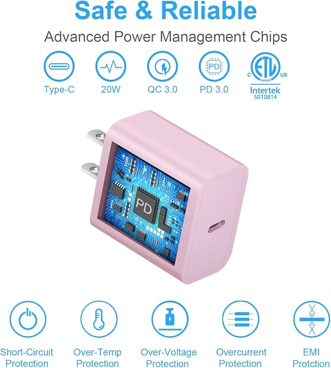 iPhone 17 16 15 Charger Fast Charging 2+2Pack 20W USB C Wall Charger with Extra Long 10FT Fast Charging Cable Compatible with iPhone 17/17 Air/17 Pro/17 Pro Max/iPhone 16/15 Series, iPad Pro -Pink - Image 4