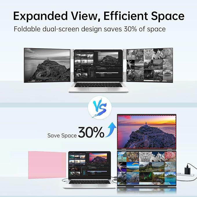 InnoView 18.5" 100Hz Dual Portable Monitor Built-in Speakers 115% sRGB 315°Adjustable Dual Stacked Folding Monitor (Wins/Mac) 1080P Laptop Screen Extender for Laptop(No Driver Needed) - Image 2