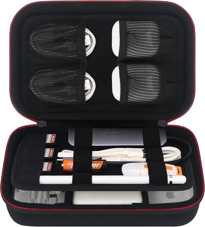 Elonbo Hard Travel Cords Organizer Universal Small Electronic Accessories Carrying Case for Chargers Cables MacBook Adapter Magic Mouse Apple Pencil USB Flash Disk Tech Portable Storage Bag, Black by Elonbo