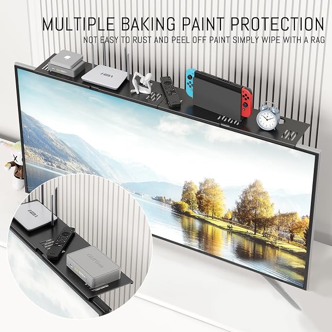 CABTE Adjustable Steel TV Top Shelf, Floating TV Stand for Soundbar | Universal Monitor Shelf for Game Console, Cable Box, Router Shelves (33.86X4.72inch) - Image 3