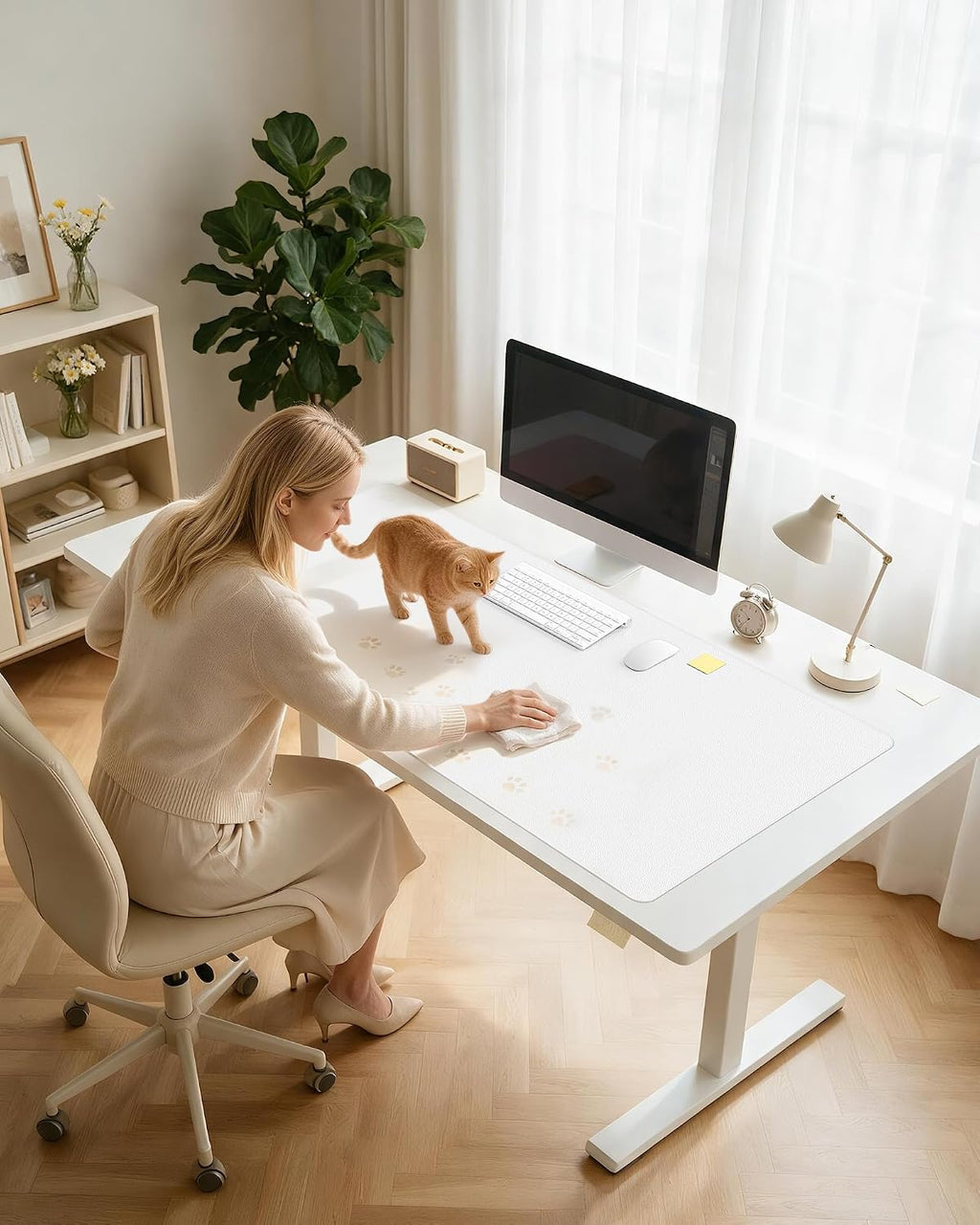 YSAGi Leather Desk Pad Protector, Office Desk Mat, Large Mouse Pad, Non-Slip PU Leather Desk Blotter, Laptop Desk Pad, Waterproof Desk Writing Pad for Office and Home (White,55" x 24") - Image 9