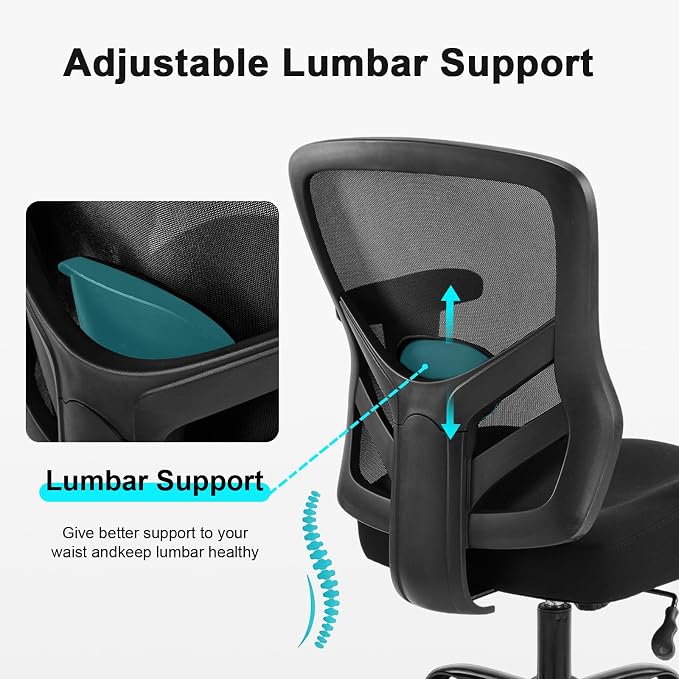 YFO Ergonomic Office Chair, Mesh Computer Desk Chair with Adjustable Back Lumbar Support and Armrests, Comfy Executive Rolling Swivel Task Chair for Home Office, Black - Image 5