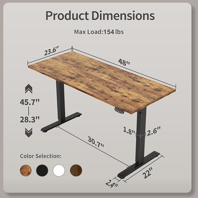 Agilestic 48*24 Inch Height Adjustable Electric Standing Desk, Rustic Brown | Sit Stand Up Computer Desk, Memory Presets, Stable Steel Frame,154 lbs, Easy Assembly, Splice Board, Home Office, Studying - Image 3