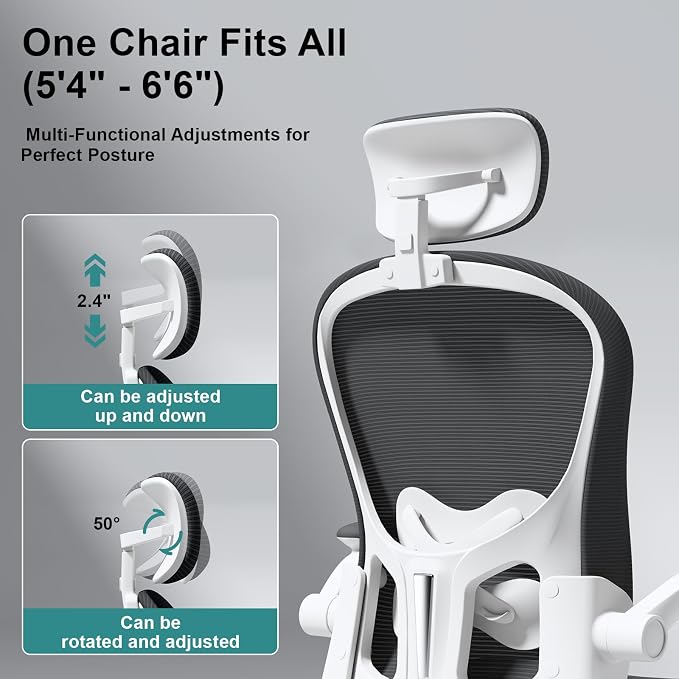 Ergonomic Mesh Office Chair, Black | Adjustable Lumbar Support and Headrest,Ergonomic Home Office Chair, Flip-Up Arms 90-120° Tilt Lock Rolling Swivel Work Chair - Image 4