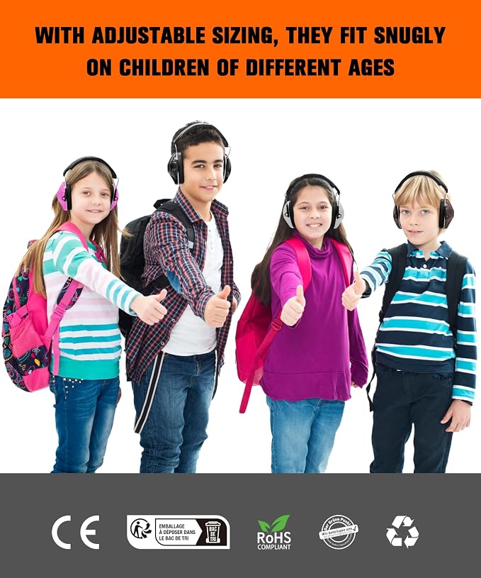 ZOHAN 032 Kids Noise Canceling Headphones - 25dB NRR Kids Ear Protection Earmuffs for School, Monster Jam, Fireworks, Travel, Air Show, Concert, Autism - Black - Image 6