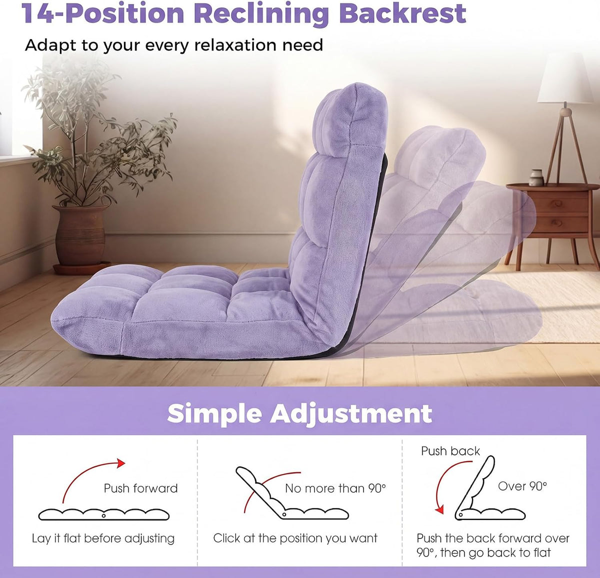 COSTWAY Floor Chair, 14 Positions Adjustable Floor Gaming Chair - Image 4