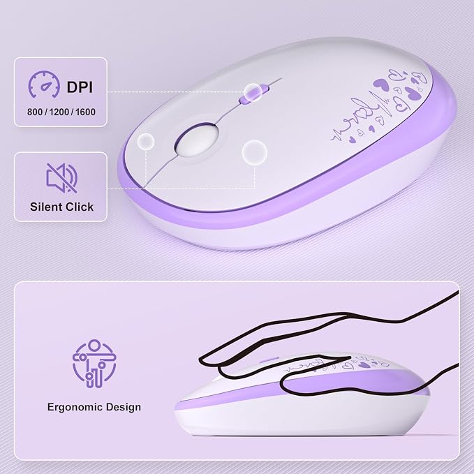 MOFII Wireless Keyboard and Mouse Combo, Cute Retro Typewriter Keyboard and Silent Mouse, 2.4GHz Full Size Computer Keyboard Wireless Mouse Set for PC, Laptop, Desktop, Windows (Purple Colorful) - Image 3