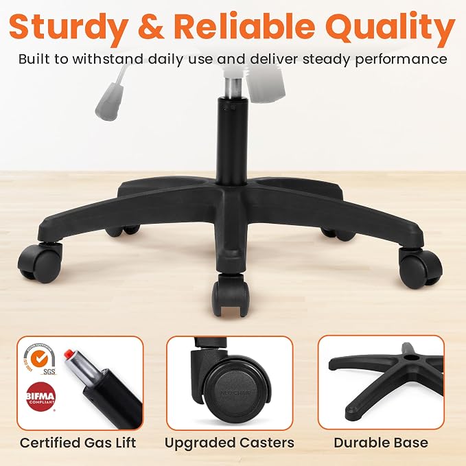 NEO CHAIR Office Desk Chair with Ergonomic High Back Mesh Headrest, Black | Adjustable Headrest and Lumbar Support with Flip-Up Armrests Designed for Extended Sitting Comfort While Saving Space - Image 6