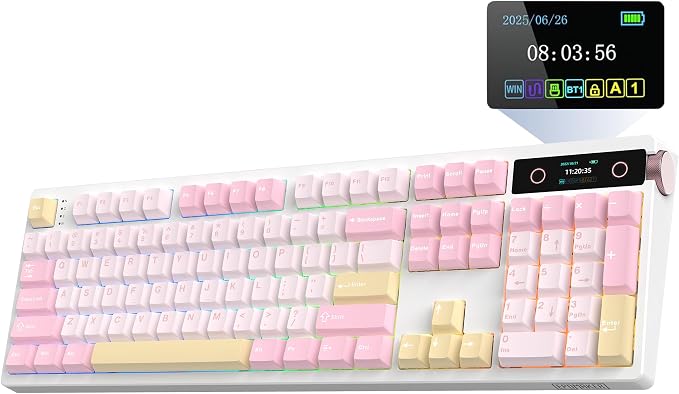 EPOMAKER TH108 PRO Full Size Mechanical Keyboard with Screen & Knob | Wireless Gaming Keyboard with 10000mAh, Creamy Gasket, Hot Swap, Custom Driver, RGB Backlight, NKRO (Pink, Creamy Jade) by EPOMAKER