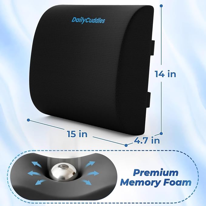 Lumbar Support Pillow, Ergonomic Back Cushion for Office , Black/X-Large | Memory Foam Back Pillow with Adjustable Strap for Long-Hour Sitting , Gaming Chair, Back Support for Pain Relief - Image 2