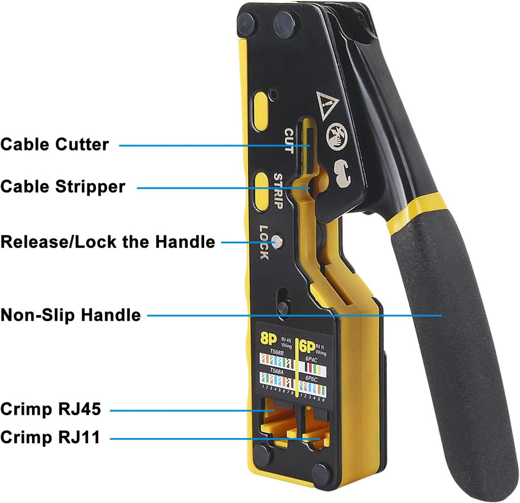 RJ45 Crimp Tool Kit Ethernet Crimping Tool kit for 8P-Cat7 Cat6 Cat5 6P Telephone Connector Network Crimp Tool RJ45 Crimper With Cable Tester Covers Connectors - Image 3