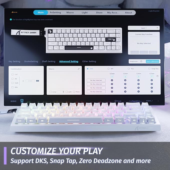 ATTACK SHARK X68HE RT Mechanical Gaming Keyboard 60% Wired TKL-WhiteContour | Adjustable Actuation,Hall Effect Magnetic Switch,8KHz Polling Rate,RGB Backlit,Top Mount,Side Printed Keycap for PC Mac Gamer - Image 5