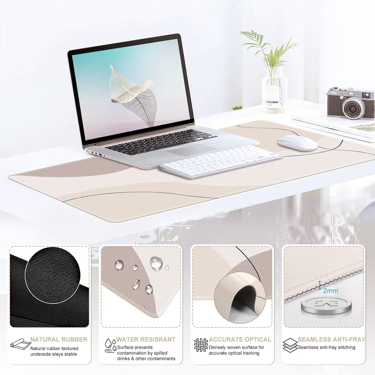 iCasso Brown Art Mouse Mat 35.4"x15.7", Computer Mat for Workspace - Image 4