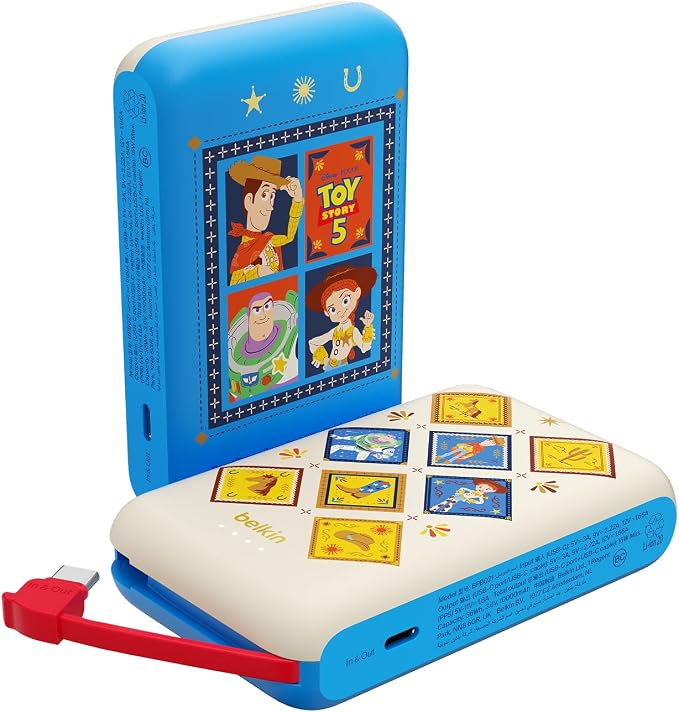Belkin Disney Toy Story 5 10000mAh 20W USB C Power Bank, Portable Charger | Fast Charging, Integrated USB C Cable, Extra USB C Port, iPhone 17, iPad, Samsung Galaxy S26, Charge 2 Devices by Unknown