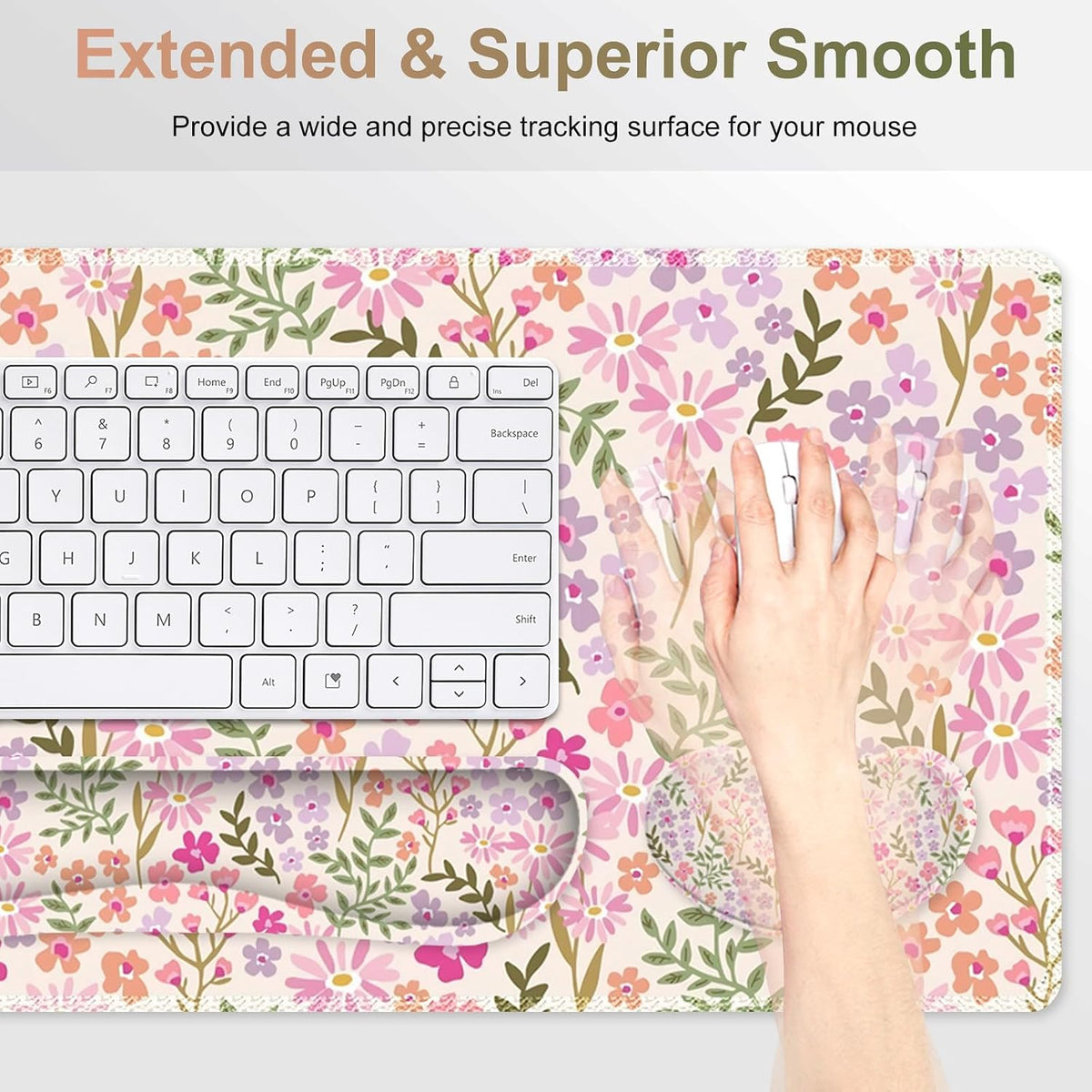 Large Gaming Mouse Pad Set, Ergonomics Keyboard Desk Mat with Memory Foam Wrist Rest, Computer PC Extended Game Mousepad, Non-Slip Desk Matt Easy Typing Pain Relief I Artistic Colroful Flowers - Image 4
