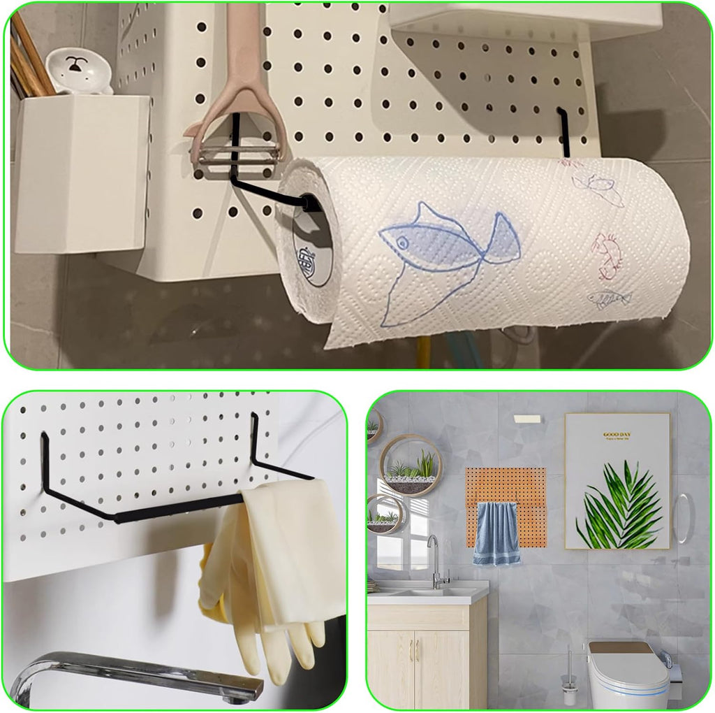 AccEncyc 6 Pack Pegboard Towel Holder Pegboard Hooks for Paper Towels, Kitchen Towels, Stickers, Tapes Great Peg Board Organizer Accessories for Workshop, Garage, Kitchen - Image 7