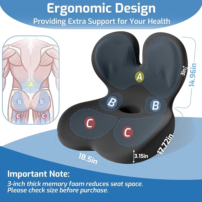 Seat Cushion with Lumbar Support Pillow,Ergonomic Chiar Cushion | Suitable for Long Sitting,Back Pressure Relief & Tailbone,Memory Foam Sciatica Pad for Office,Car, Home Chairs - Image 6