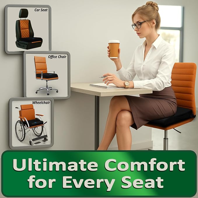 Premium Large Gel Seat Cushion, Memory Foam Seat Cushion for Recliner, Wheelchair, Office Chair, Car, Floor, Dining Chair, Sciatica, Coccyx, Back Pain & Pressure Sore Relief, Design with Ventilation - Image 7