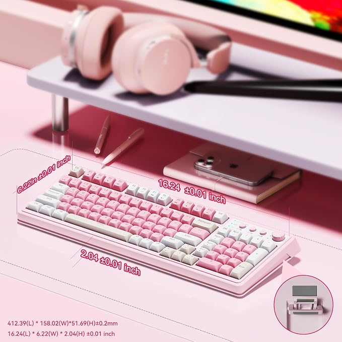 AULA 99 Key Keyboard, Wireless Pink Gaming Keyboard Creamy with Number Pad | Membrane Keyboard,RGB Backlit,Tri-Mode BT/2.4GHz/USB-C,2000mAh Rechargeable Thocky Clicky Creamy Sound Computer Keyboards - Image 5