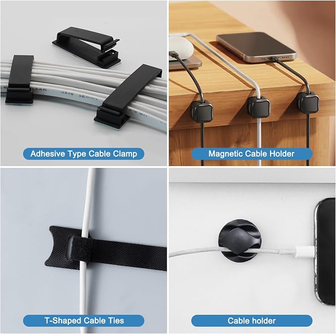 Under Desk Cable Management Tray with 52Pcs Different Essential Accessories | No Drill Steel Cord Organizer Kit for Home Office Standing Desk (15.7/13.4inch, Black) - Image 5