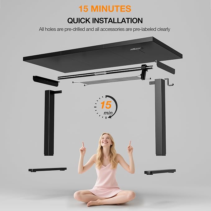Electric Standing Desk with Cable Management,Black Height Adjustable Desk with Memory Presets, Sit Stand Table for Work from Home, Ergonomic Computer Desk,48 x 24 inch - Image 8