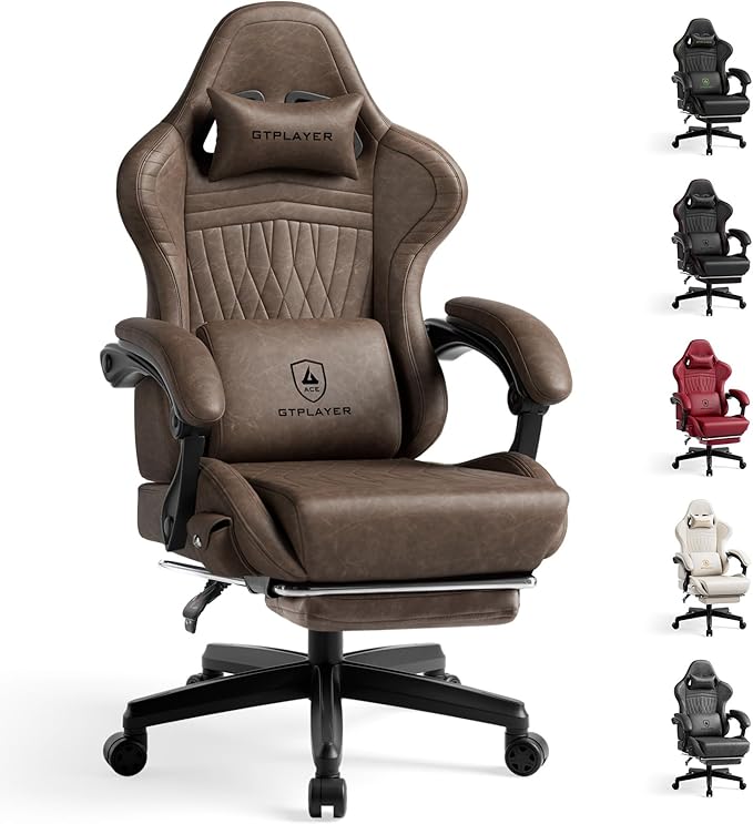GTPLAYER Gaming Chair, Video Game Chairs with Footrest, PC Gamer Chairs for Adults - Padded High Back Ergonomic Reclining Silla Gamer, Linkage Armrest, Ace Pro, Light Brown by GTPLAYER