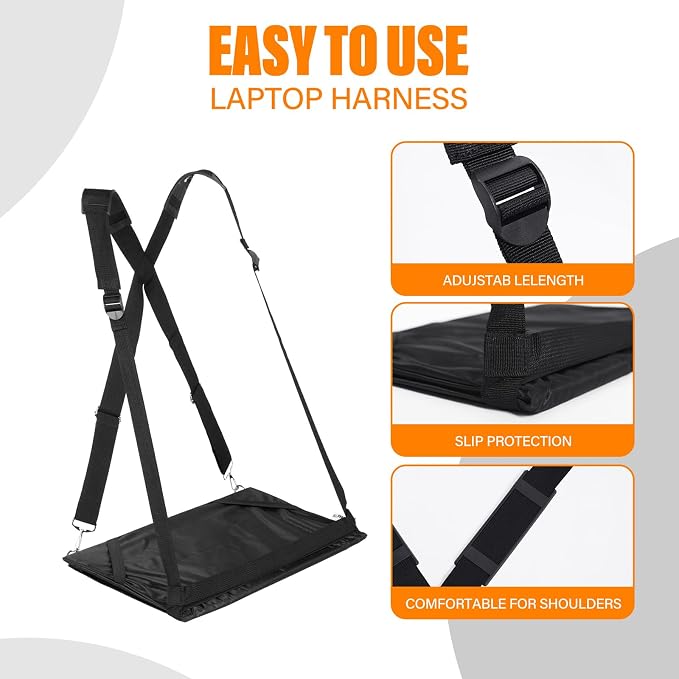 Laptop Harness - Wearable Laptop Stand for Up to 17" Laptops, Tablets & E-Readers - Adjustable Straps, Includes Memory Foam Mouse Pad - Image 7