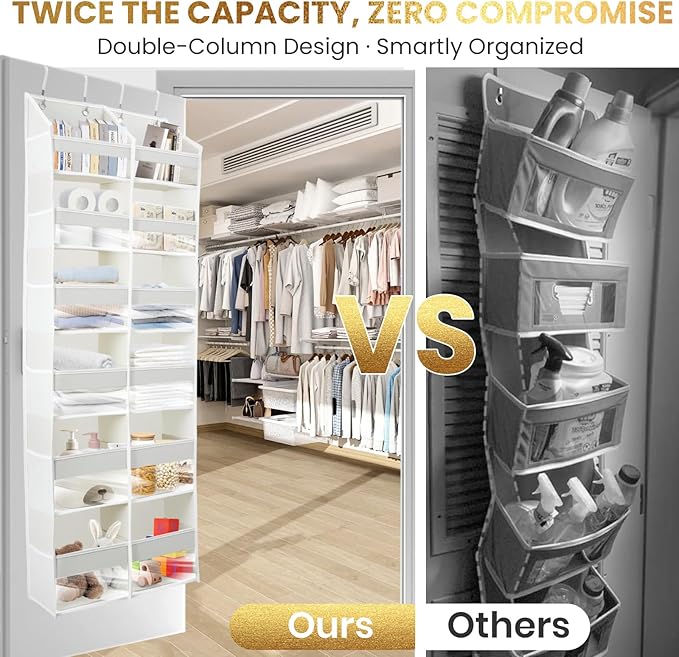 HOMELUX THEORY Over the Door Organizer, 6-Tier XL, 100D Fabric, Transparent | Extra wide over the door organizer, 65 lb capacity, 12 side mesh pockets, heavy-duty 100D fabric, bedroom & nursery storage - Image 3