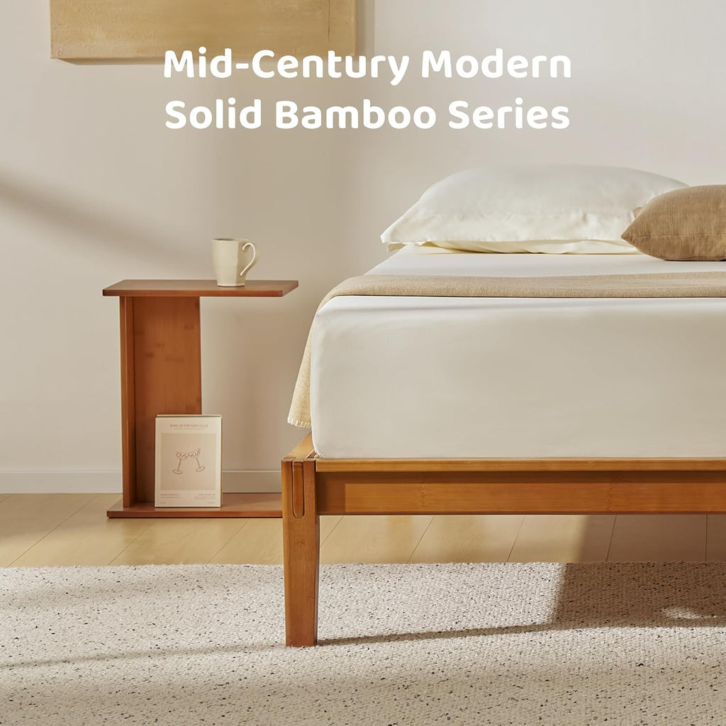 RECCI Solid Bamboo C-Shaped End Table Set of 2 for Couch and Sofa, Sustainable Mid-Century Modern Wood Side Table for Living Room or Bedroom, Easy Assembly C Table Nightstand (Walnut) - Image 6