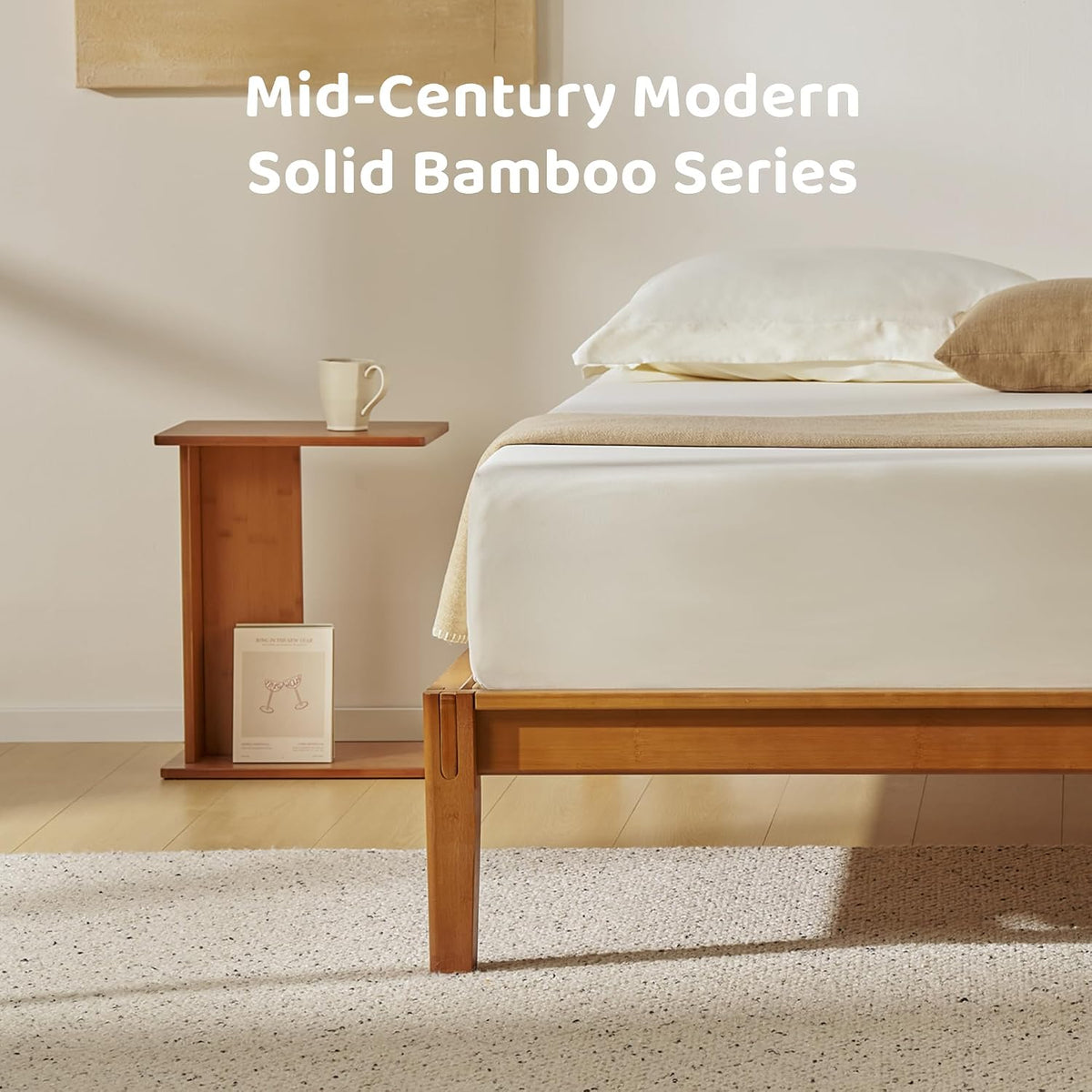 RECCI Solid Bamboo C-Shaped End Table Set of 2 for Couch and Sofa, Sustainable Mid-Century Modern Wood Side Table for Living Room or Bedroom, Easy Assembly C Table Nightstand (Walnut) - Image 6