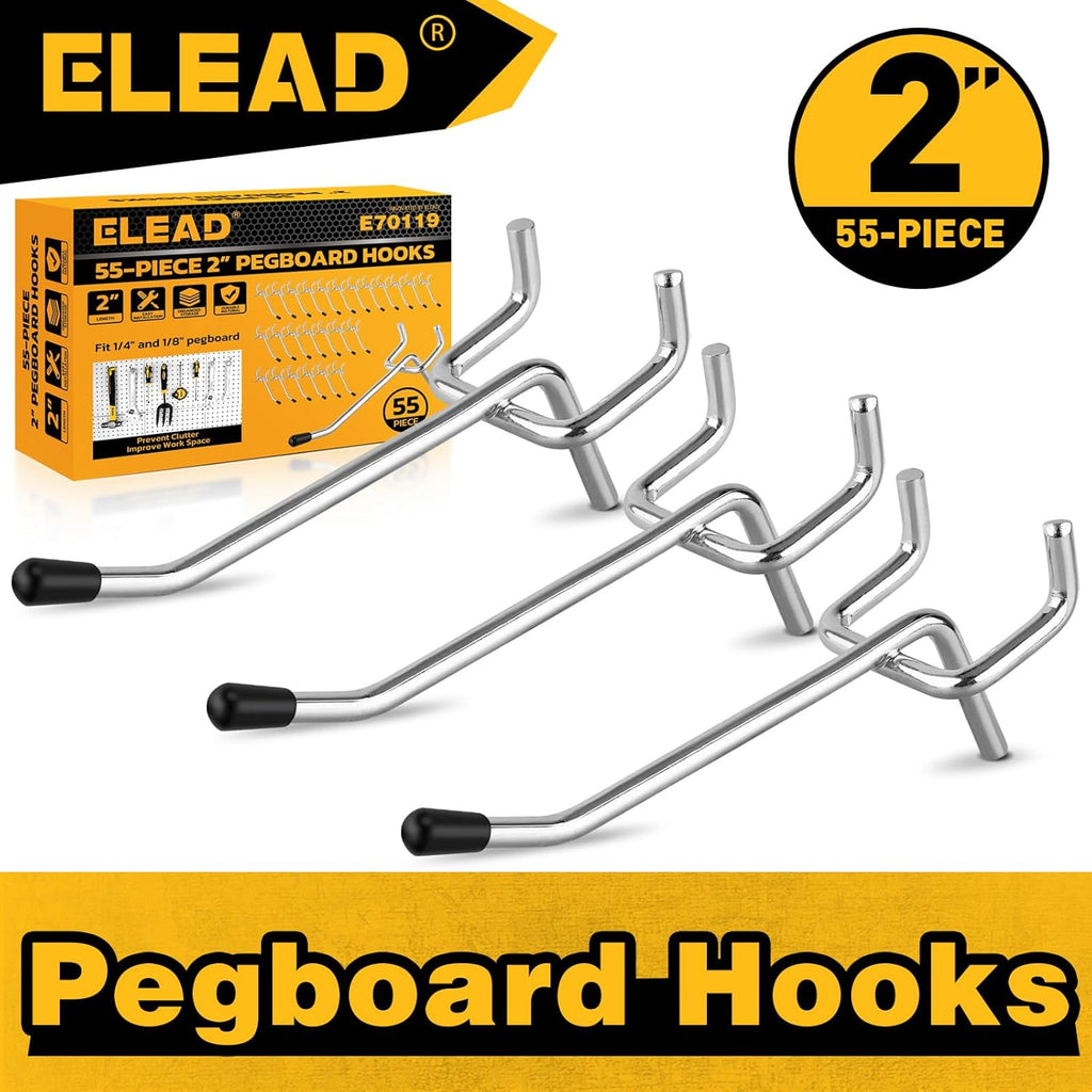 55-Piece 2 Inch Pegboard Hooks, Heavy Duty Peg Board Organizer Accessories, Peg Board Tool Hangers Fit for 1/4" and 1/8" Pegboard Hanging Tools Garage, Workshop, and Craft Storage - Image 7