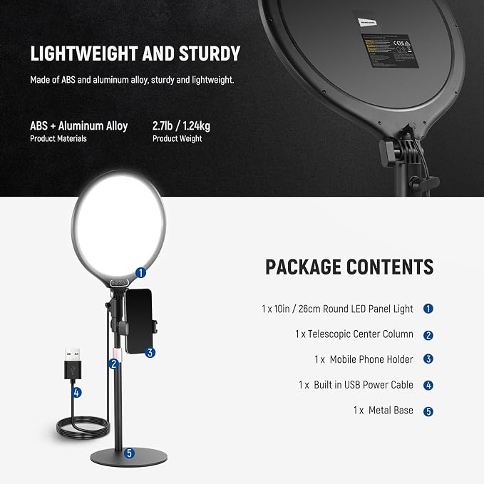 NEEWER Basics 10.5" Desk Ring Light with Stand/Phone Holder/Timer, 3000-6500K Full Screen 15W LED Selfie Panel Lighting for iPhone Recording Streaming Makeup Laptop Webcam Video Conference Zoom, R10 - Image 8