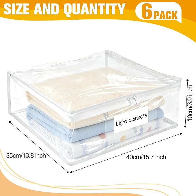 Plastic Storage Bags with Easy-Glide Zipper, Pack of 6, Durable Clear Vinyl Zippered Storage Bags for Clothes Sweaters Comforters Blankets Sheets Bedding (15.7 x 13.8 x 3.9 Inch, Transparent White) - Image 3