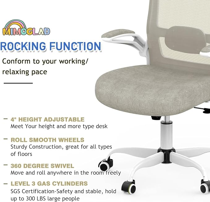 Mimoglad Home Office Chair - Ergonomic High Back Desk Chair with Adjustable Lumbar Support and Thickened Seat Cushion - Breathable Mesh Computer Chair - Image 5