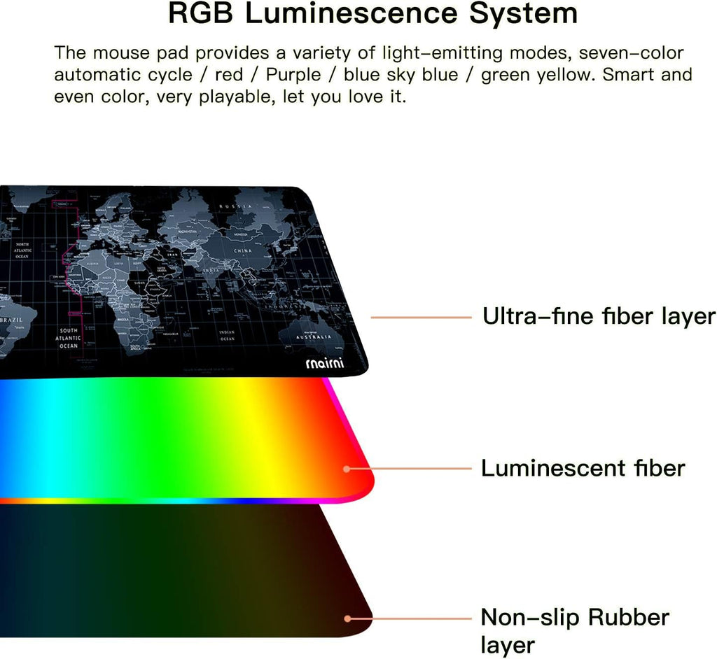 Extended RGB Gaming Mouse Pad, Extra Large Gaming Mouse Mat for Gamer, Waterproof Office Desktop Mat with 10 Lighting Mode, for PC Computer RGB Keyboard Mouse - 31.5'' x 15" x 4mm(Map) - Image 3