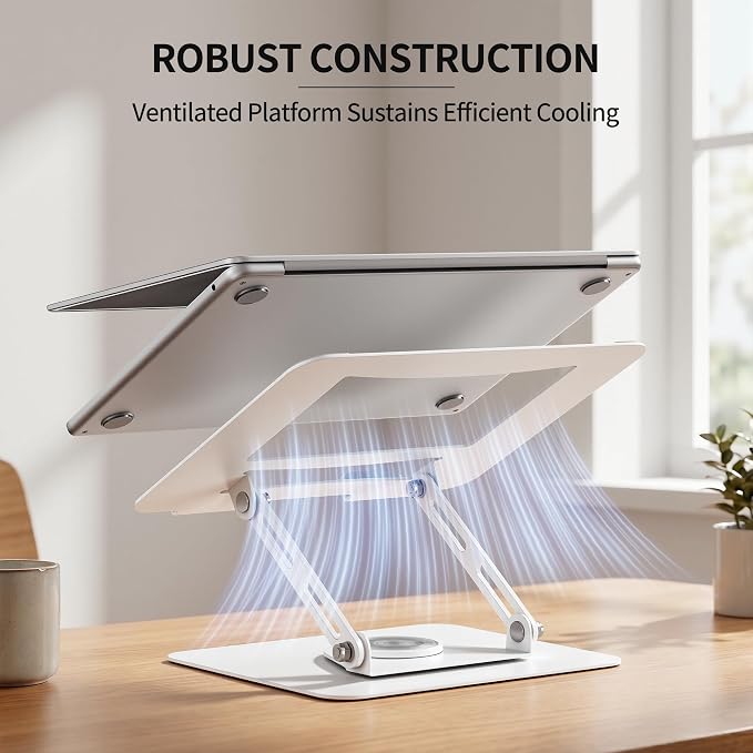 ALASHI Laptop Stand for Desk with 360° Rotating Base, Multi-Angle Adjustable Laptop Stands, Foldable Laptop Riser Compatible with 10 to 17 Inches PC Computer, White - Image 8