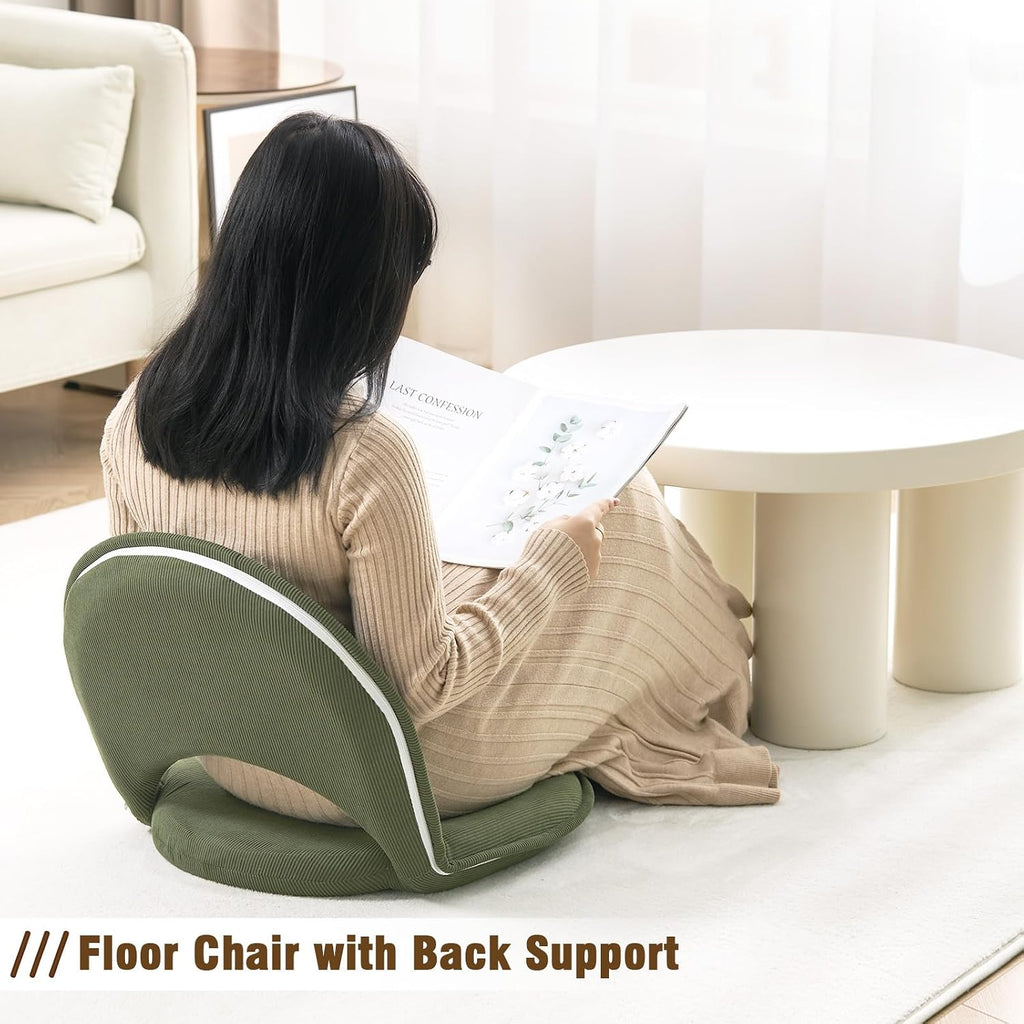 Floor Chair 5-Position Adjustable Back Support Chair Foldable Camping,Video-Gaming Reading Watching, Upholstered Meditation Convenient Seats (Green) - Image 6