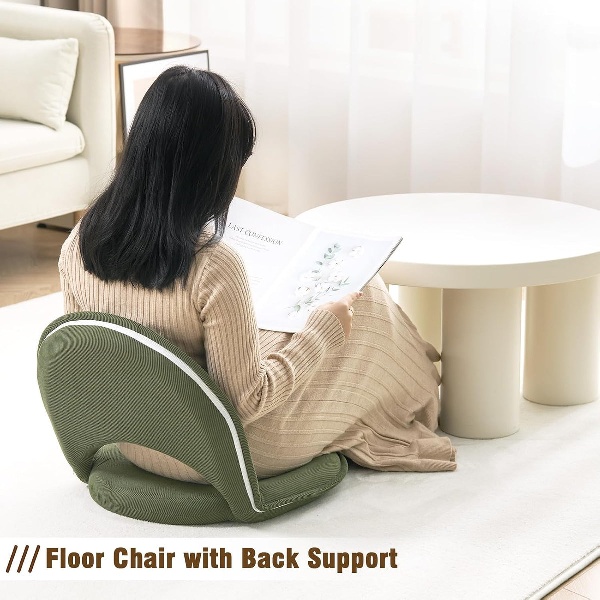 Floor Chair 5-Position Adjustable Back Support Chair Foldable Camping,Video-Gaming Reading Watching, Upholstered Meditation Convenient Seats (Green) - Image 6