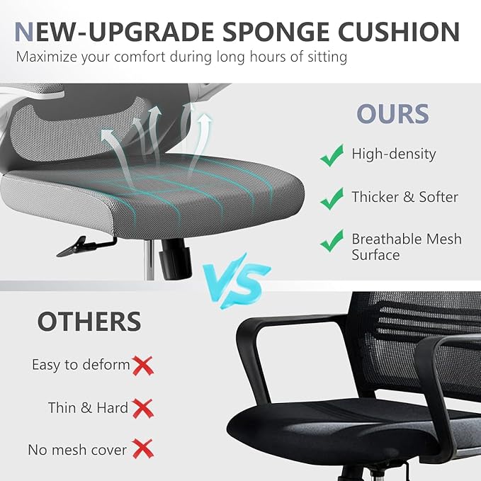 Ergonomic Office Desk Chair High Back Mesh Computer Chair Adjustable Chair | 360° Swivel Adjustable Lumbar Support & Flip-Up Armrests capacity 300 lbs capacity - Image 4