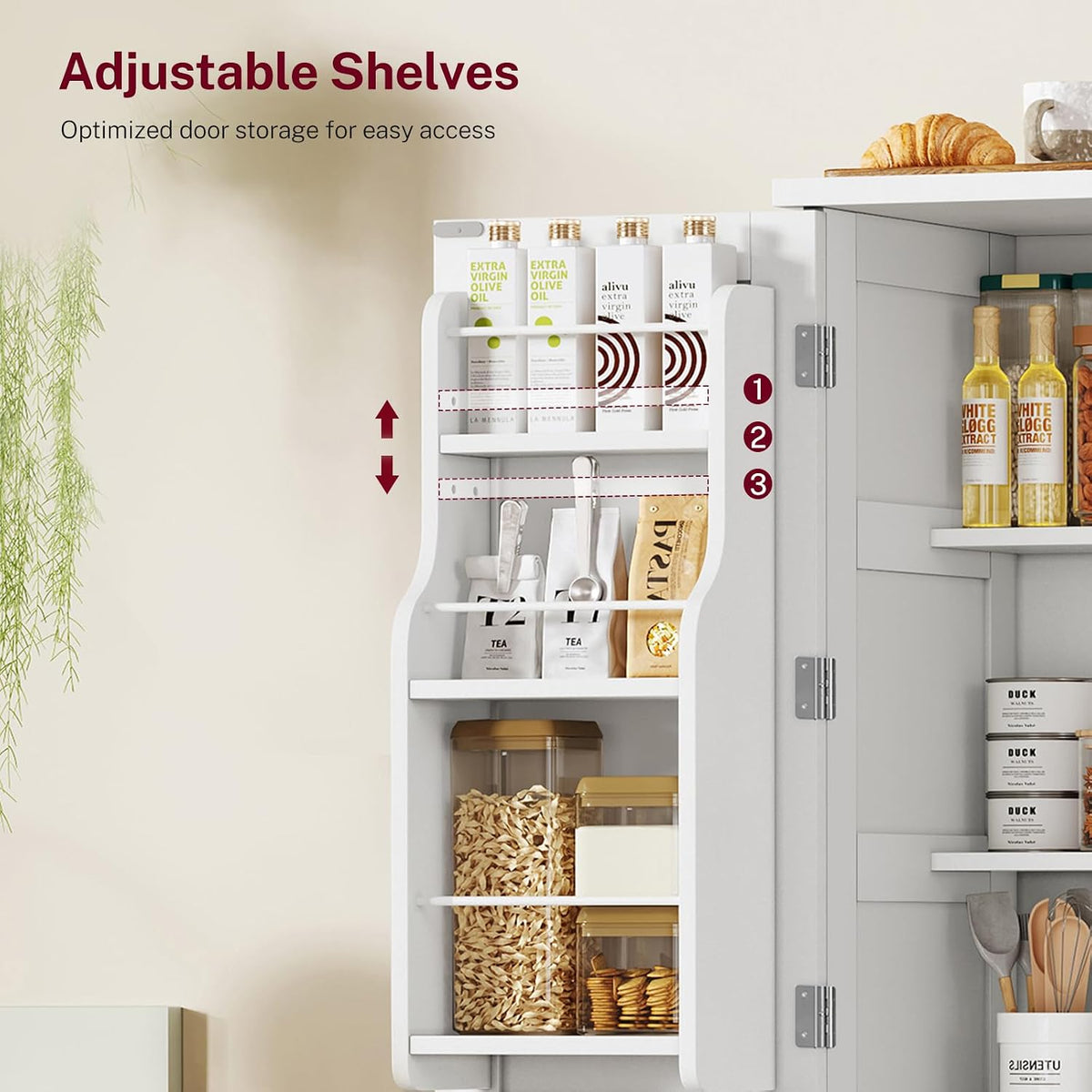 Pantry Cabinet with 4 Doors, Kitchen Pantry Cabinet with Door Shelves, Kitchen Storage Cabinets for Living Room, Dining Room, Bathroom, 51”H, White - Image 6